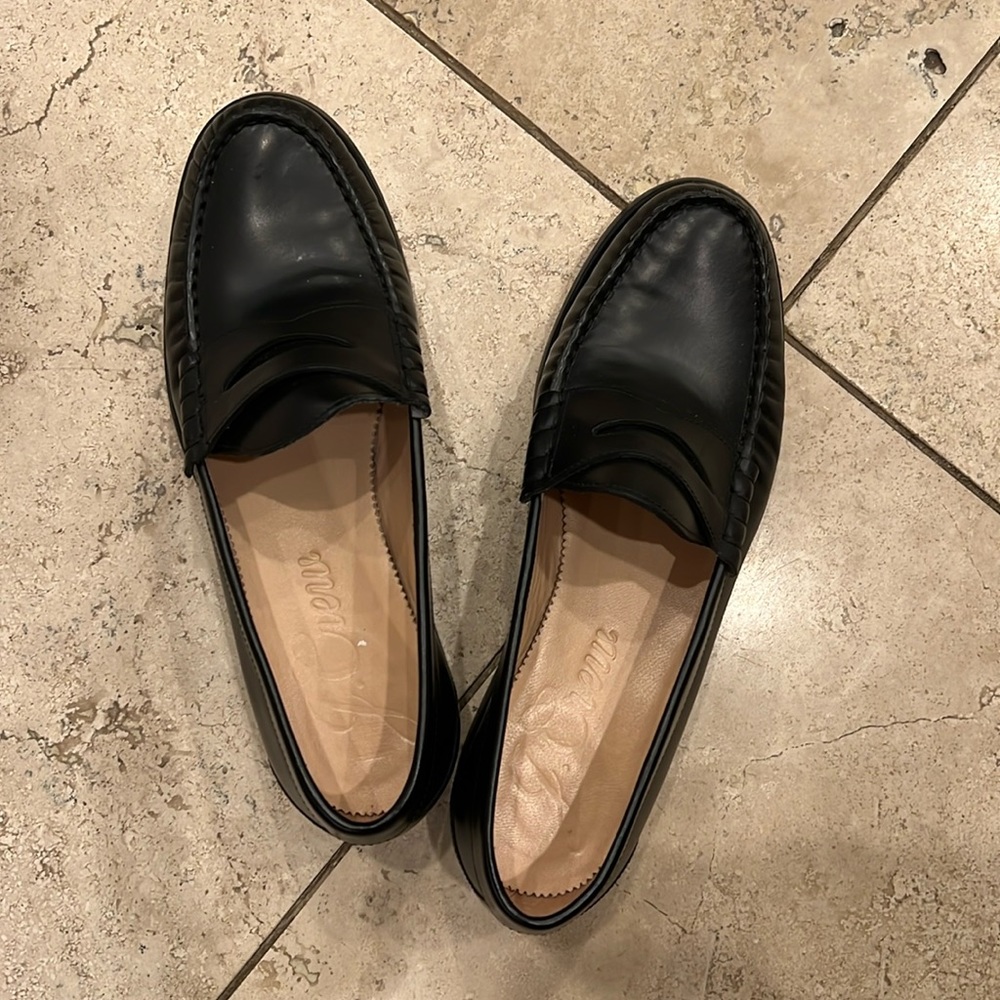 J. Crew Women’s Winona Penny Loafers in Spazzolato Leather Black 8.5